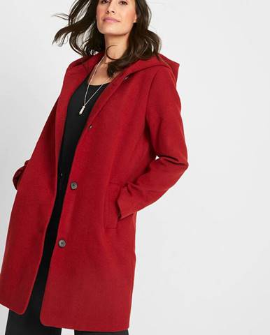 Krátky kabát vo vlnenom vzhľade s kapucňou