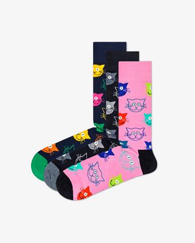 Happy Socks Cat Gift Box Ponožky 3 páry Čierna Modrá Ružová