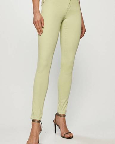 Nohavice Guess dámske, zelená farba, priliehavé, stredne vysoký pás