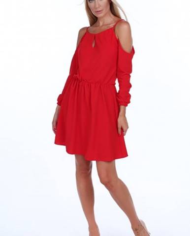 Červené dámske šaty s odhalenými ramenami