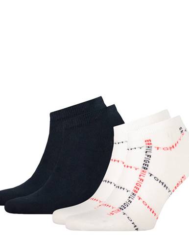 TOMMY HILFIGER - 2PACK logo grid biele členkové ponožky-39-42
