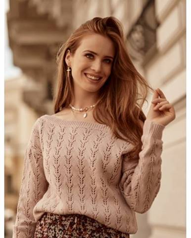 Moderný dámsky sveter s prelamovaným vzorom, ružový