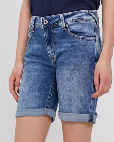 Rifľové krátke nohavice Pepe Jeans dámske, jednofarebné, stredne vysoký pás