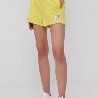 Šortky New Balance dámske, žltá farba, jednofarebné, vysoký pás