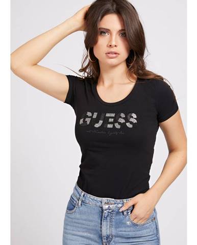 Guess čierne tričko Glitter Logo