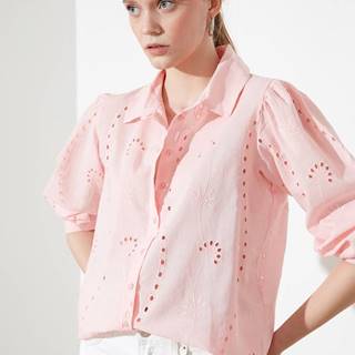 Ružová dámska voľná košeľa s madeirou Trendyol