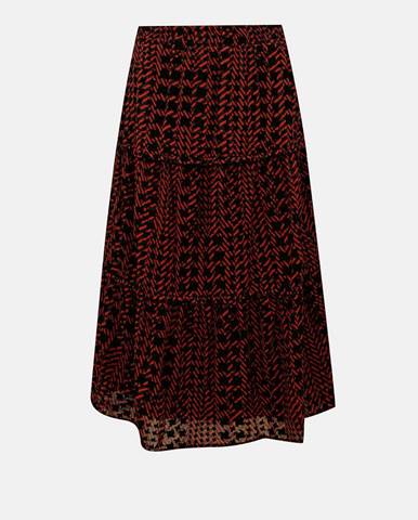 Červeno-čierna vzorovaná midi sukňa Noisy May Jane
