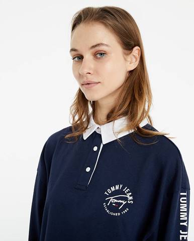 Tommy Jeans Crop Tape Rugby Polo Shirt Navy