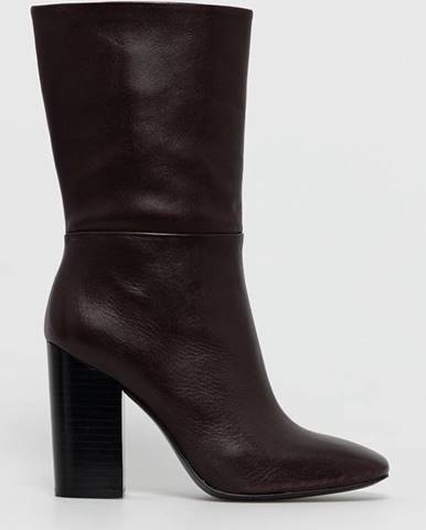 Kožené členkové topánky Calvin Klein dámske, hnedá farba, na podpätku