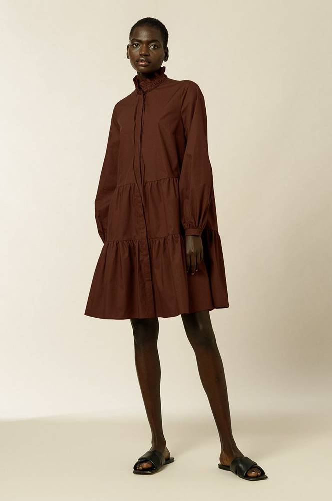 Šaty Ivy & Oak TBA bordová farba, mini, áčkový strih