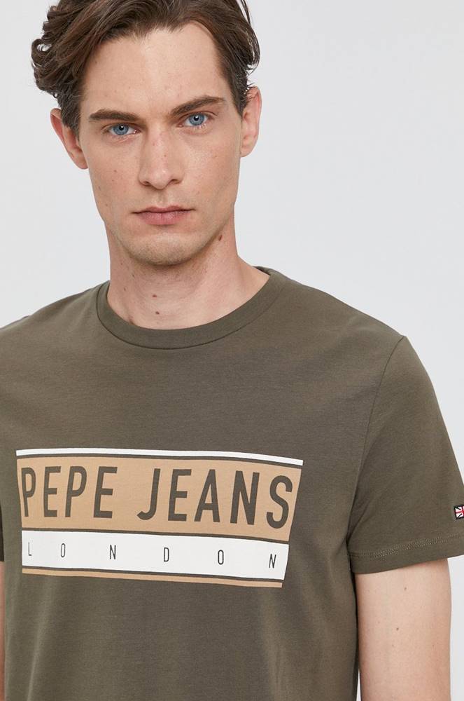 Tričko Pepe Jeans Jayo pánske, zelená farba, s potlačou