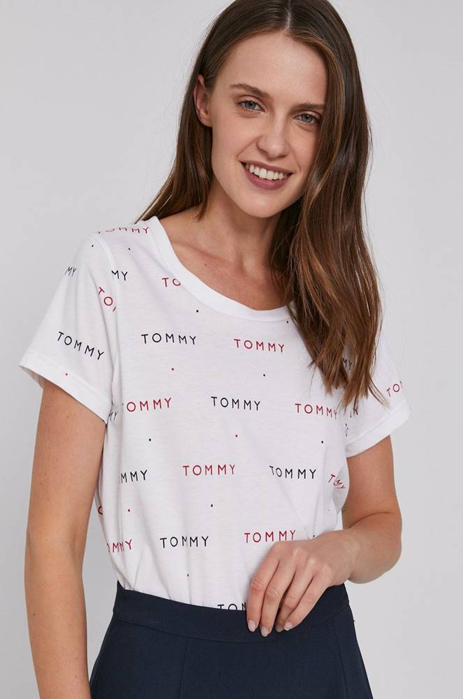 Bavlnené tričko Tommy Hilfiger biela farba