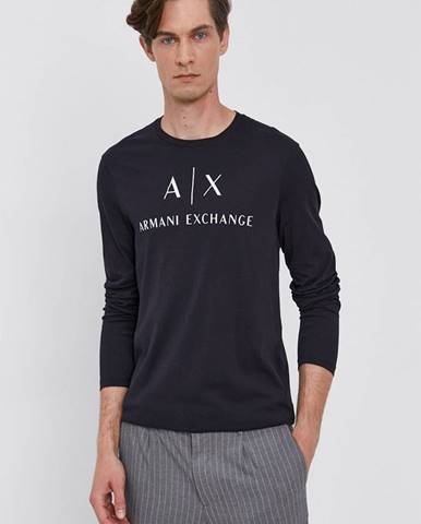 Tričko s dlhým rukávom Armani Exchange pánske, tmavomodrá farba, s potlačou