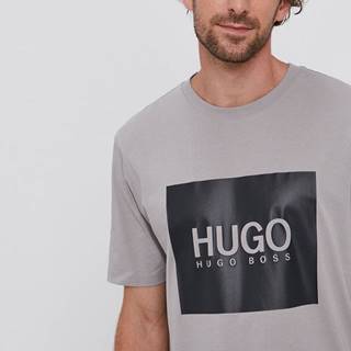 Bavlnené tričko Hugo šedá farba, s potlačou