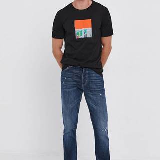 Bavlnené tričko United Colors of Benetton čierna farba, s potlačou