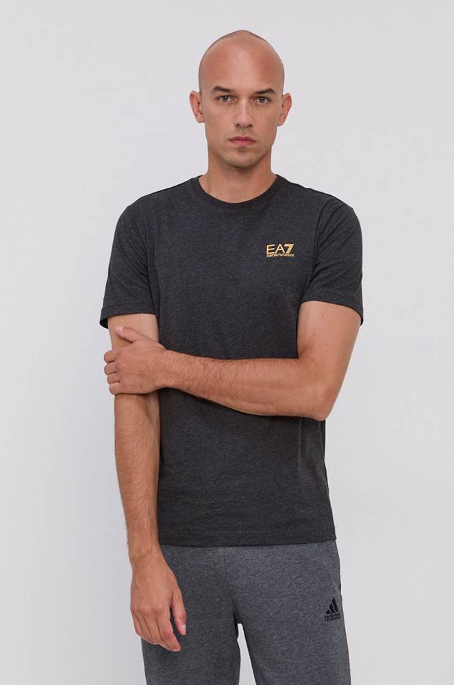 Bavlnené tričko EA7 Emporio Armani šedá farba, jednofarebné