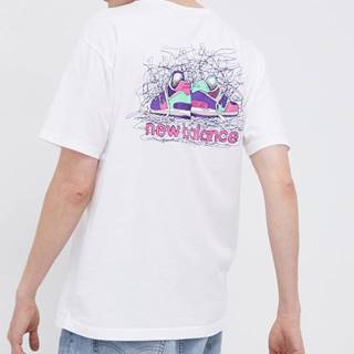Bavlnené tričko New Balance biela farba, s potlačou
