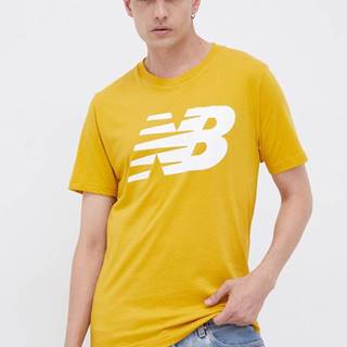 Bavlnené tričko New Balance žltá farba, s potlačou