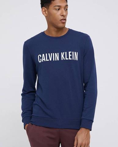 Pyžamové tričko s dlhým rukávom Calvin Klein Underwear tmavomodrá farba, jednofarebné