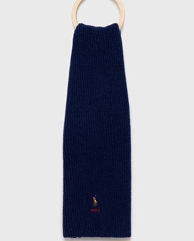 Šál s prímesou vlny Polo Ralph Lauren tmavomodrá farba, jednofarebný