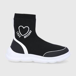 Topánky Love Moschino čierna farba, na plochom podpätku