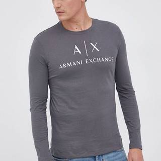 Bavlnené tričko s dlhým rukávom Armani Exchange šedá farba, s potlačou