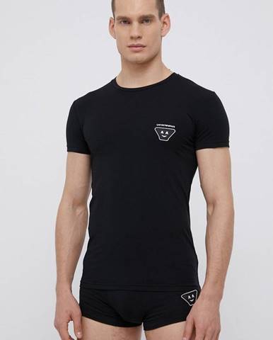 Pyžamo Emporio Armani Underwear pánske, čierna farba, s nášivkou
