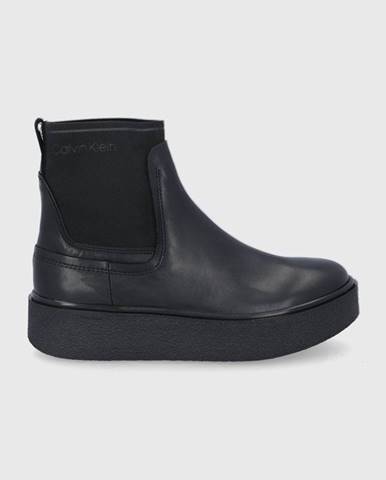 Kožené topánky Chelsea Calvin Klein dámske, čierna farba, na platforme