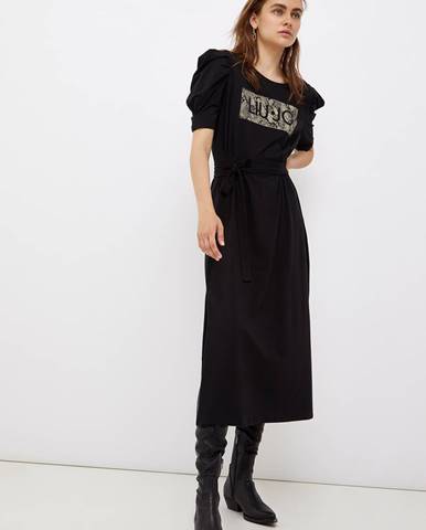 Čierne dámske midi šaty s nariasenými rukávmi Liu Jo