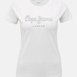 Biele dámske tričko s ozdobnými kamienkami Pepe Jeans Beatrice