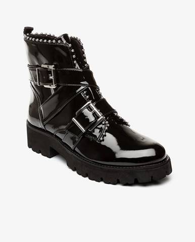 Čierne dámske lesklé členkové topánky s ozdobnými detailmi Steve Madden Hoofy