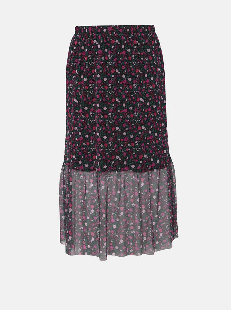 Ružovo-čierna kvetovaná midi sukňa Zizzi Laila