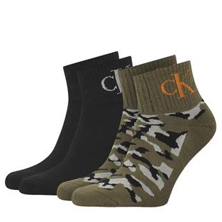 CALVIN KLEIN - 2PACK monogram army green quarter ponožky-UNI