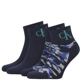 CALVIN KLEIN - 2PACK monogram blue quarter ponožky-UNI