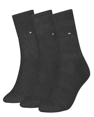 TOMMY HILFIGER - 3PACK sparkle black dámske ponožky v darčekovom balení-35-38