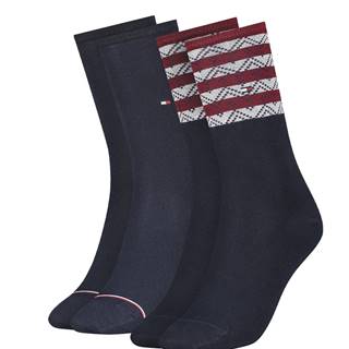 TOMMY HILFIGER - 2PACK folk stripe navy&red dámske ponožky -35-38