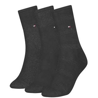 TOMMY HILFIGER - 3PACK sparkle black dámske ponožky v darčekovom balení-35-38