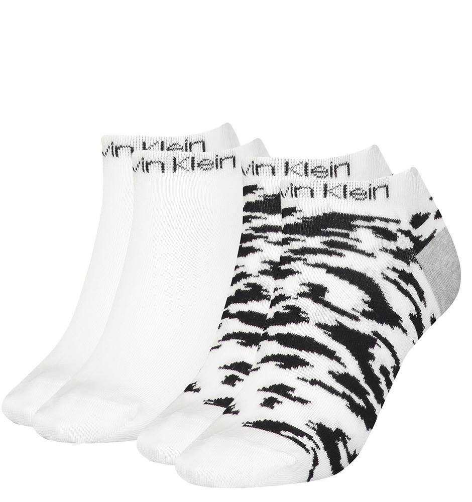 CALVIN KLEIN - 2PACK white leopard členkové ponožky-UNI