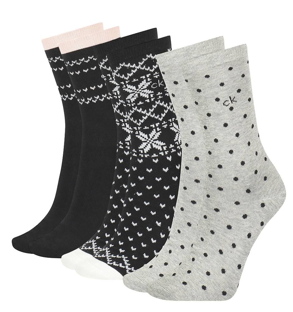 CALVIN KLEIN - 3PACK fair isle black combo ponožky v darčekovom balení-UNI