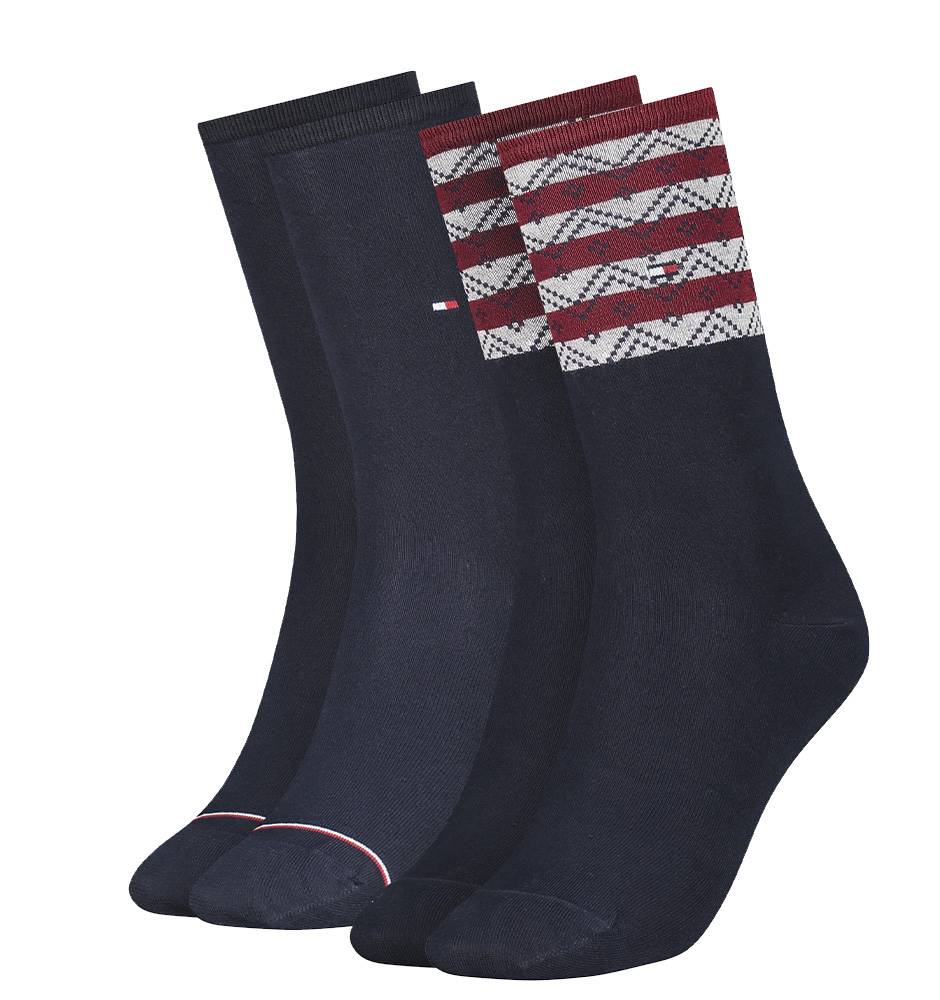 TOMMY HILFIGER - 2PACK folk stripe navy&red dámske ponožky -35-38