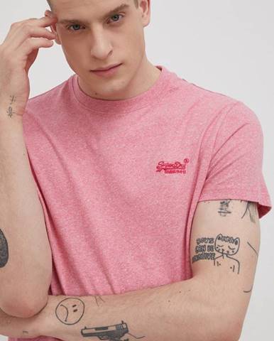 Bavlnené tričko Superdry ružová farba, jednofarebné