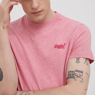 Bavlnené tričko Superdry ružová farba, jednofarebné