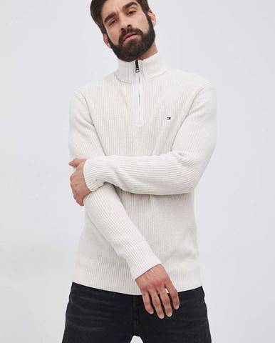 Bavlnený sveter Tommy Hilfiger pánsky, priehľadná farba