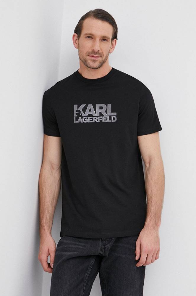 Bavlnené tričko Karl Lagerfeld čierna farba, s nášivkou