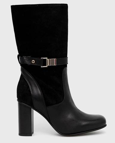 Kožené členkové topánky Tommy Hilfiger dámske, čierna farba, na podpätku,