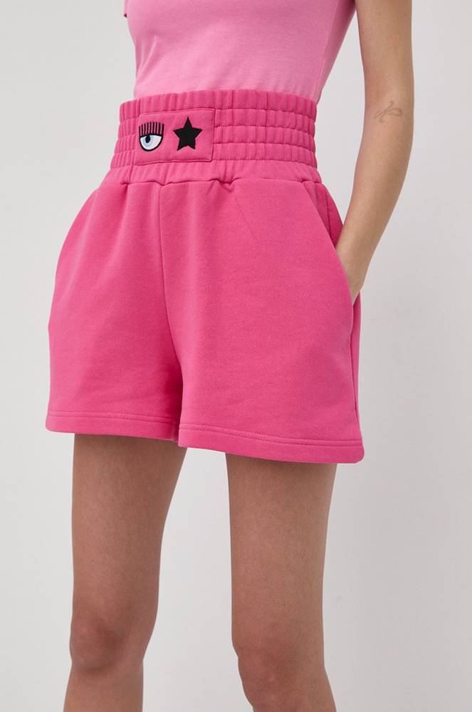 Bavlnené šortky Chiara Ferragni dámske, ružová farba, jednofarebné, vysoký pás