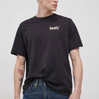 Bavlnené tričko Levi's čierna farba, jednofarebné