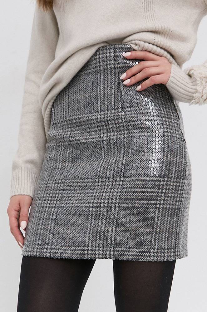 Vlnená sukňa Twinset šedá farba, mini, puzdrová