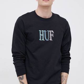 Bavlnené tričko s dlhým rukávom HUF čierna farba, s nášivkou