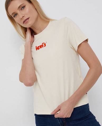 Bavlnené tričko Levi's krémová farba